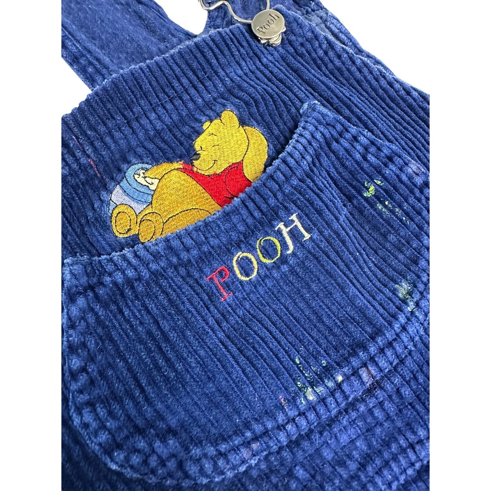 Disney Winnie the Pooh Vintage 80s 90s Blue Corduroy Overalls Kids Bibs 10 - Picture 2 of 13
